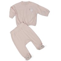 J13808: Baby Girls Stork Ribbed Top & Footed Pant Outfit (0-6 Months)